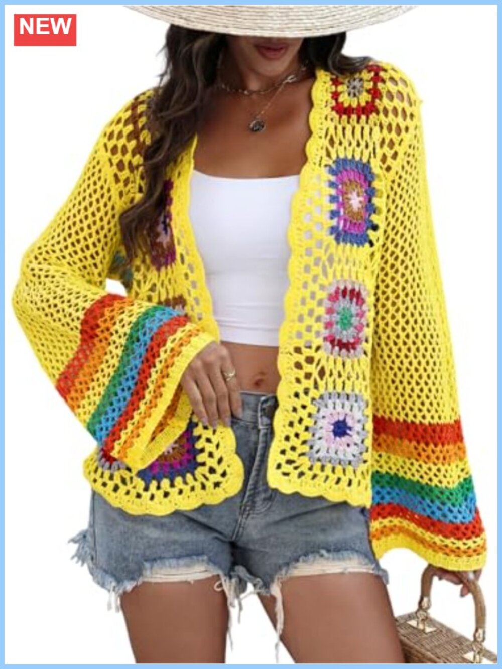 Crochet Cardigan Women Lightweight Boho Floral Open Front